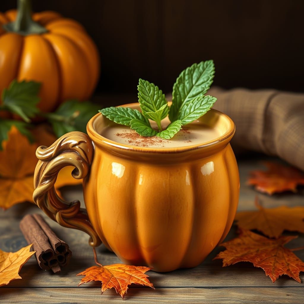 Pumpkin Spice Latte in Autumnal Pumpkin Mug