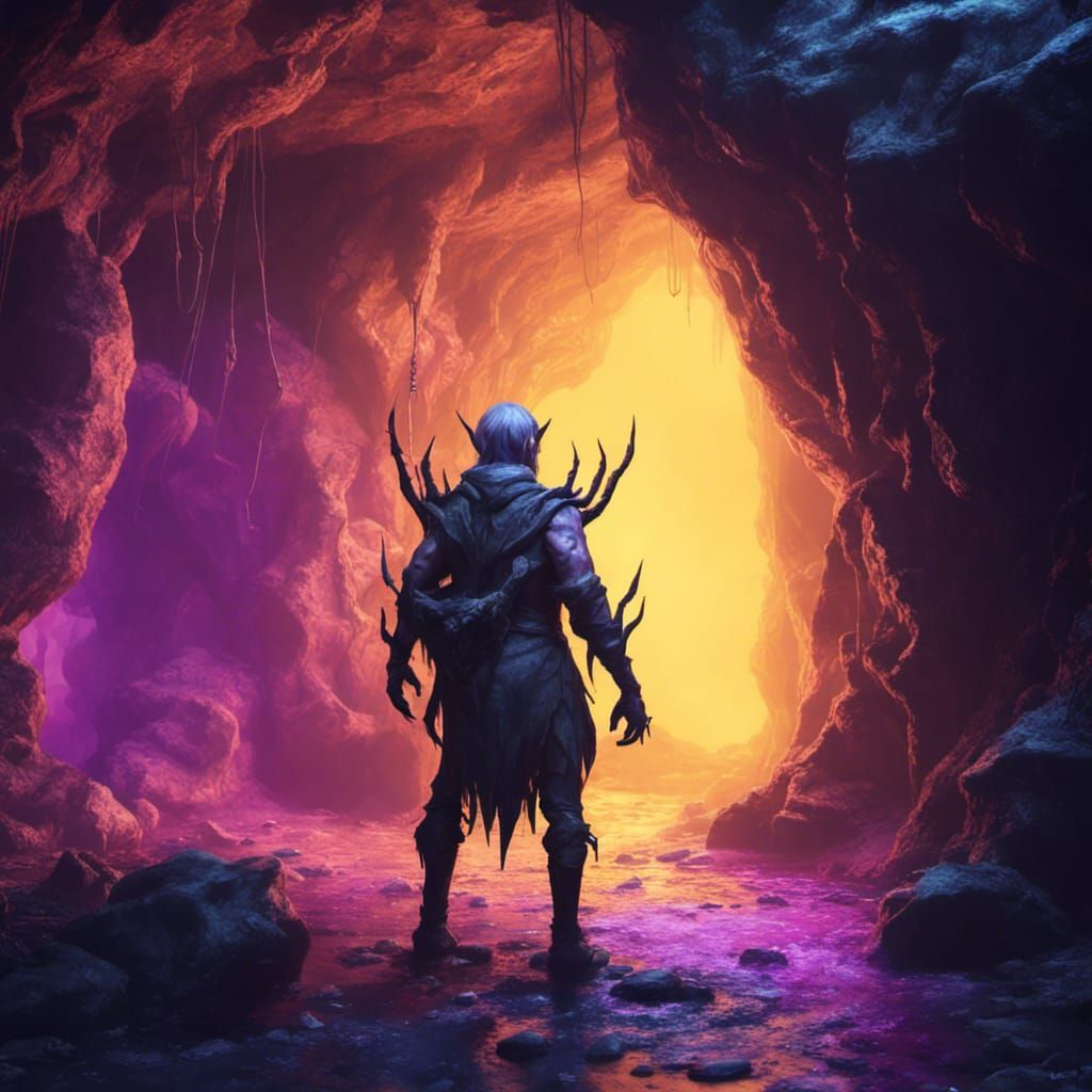 Elf with Spider Legs in Kawaii Dark Cave