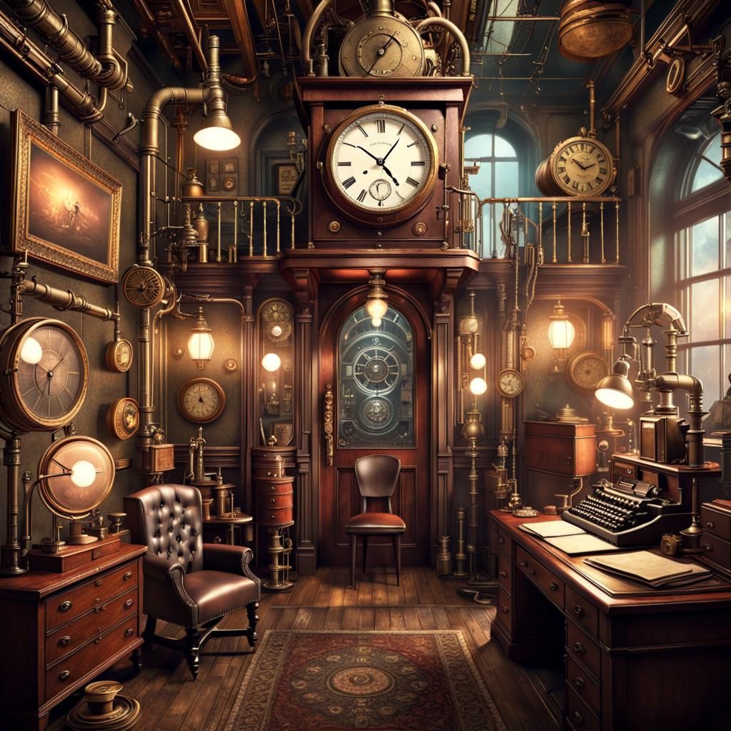 Steampunk Detective Room: Digital Horror Scene