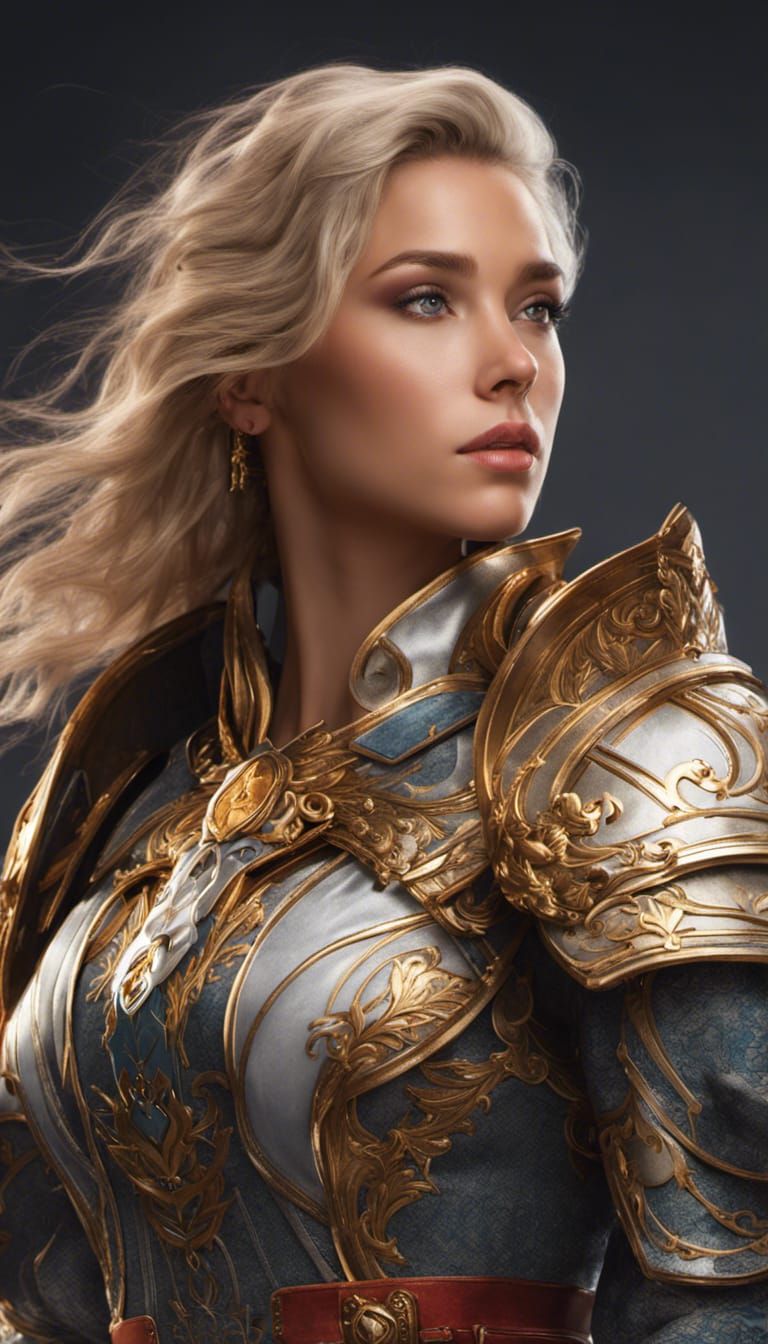 Heroic Paladin in Platinum Armor with Flaming Warhammer