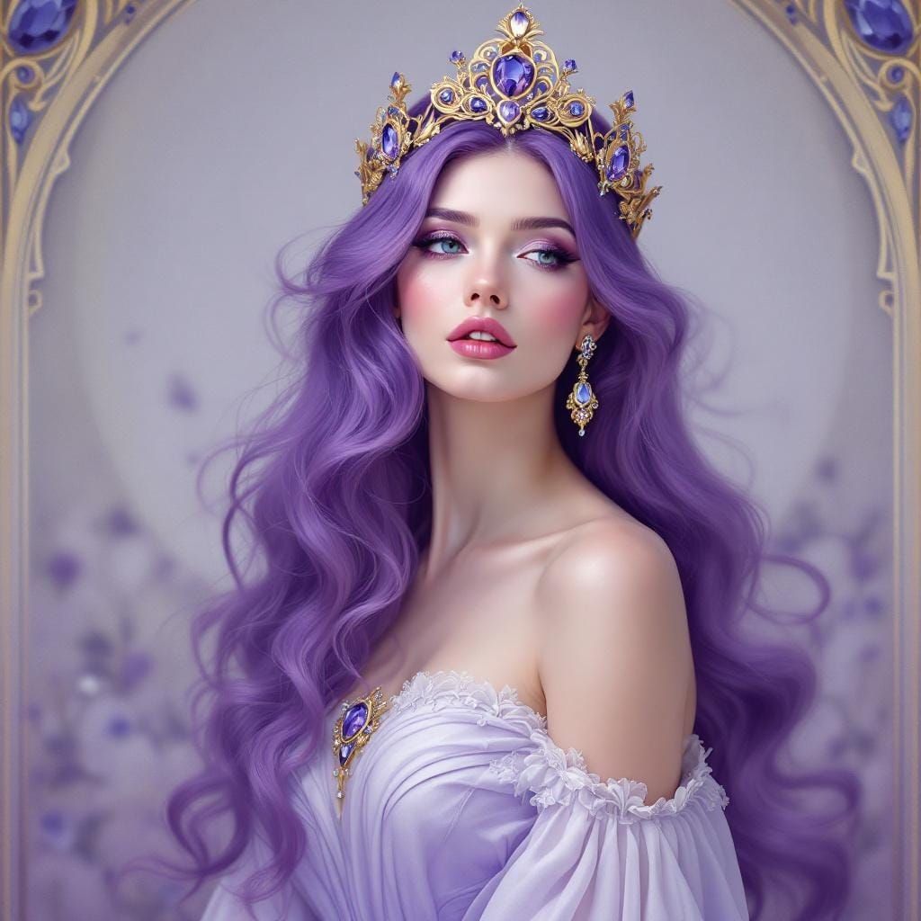 Elegant Purple-Haired Woman in Art Nouveau Style