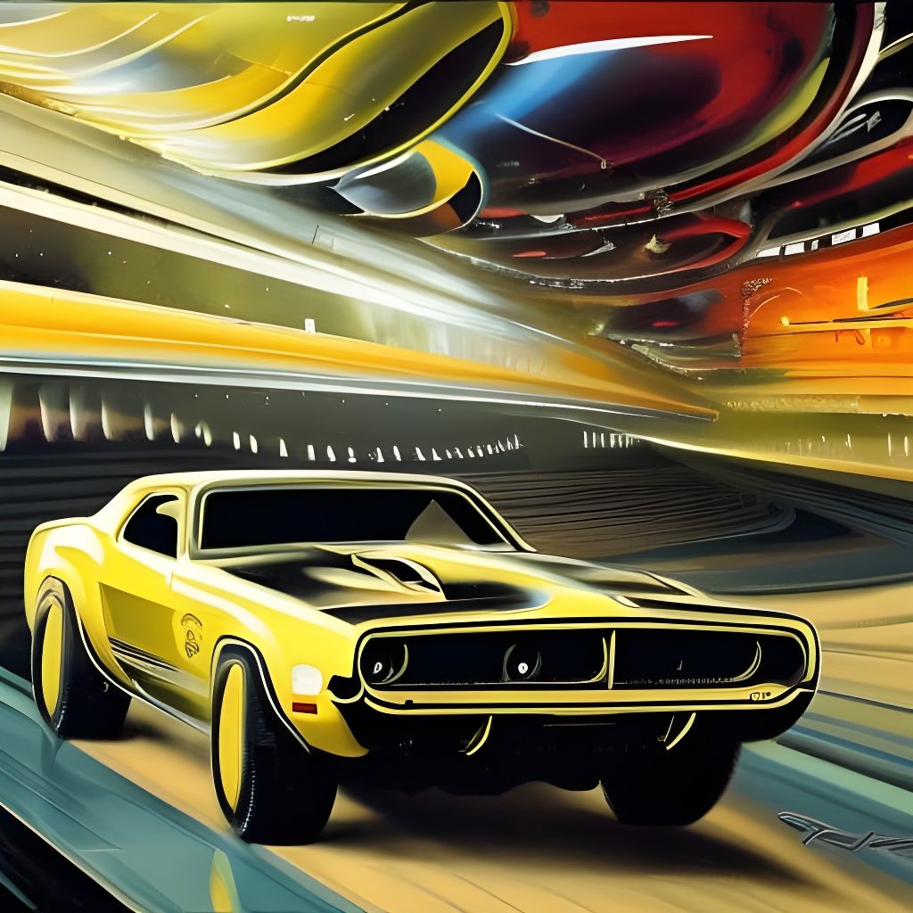 Sci-Fi Muscle Car Race as Impasto Painting