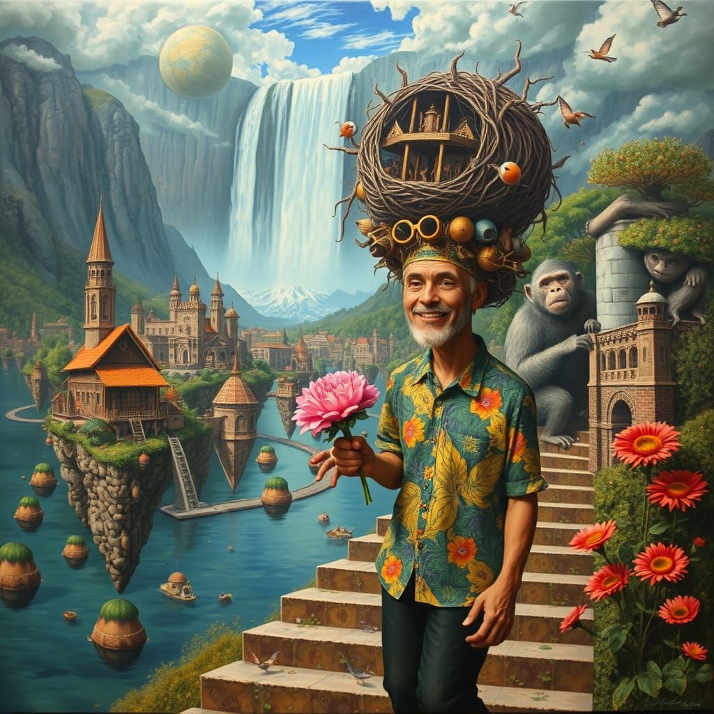 Psychedelic Floating City with Waterfalls, Hieronymus Bosch ...