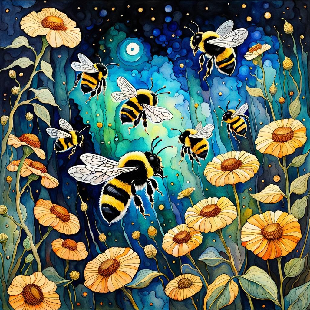 BUMBLE BEES  IN THE WILD
storybook illustration