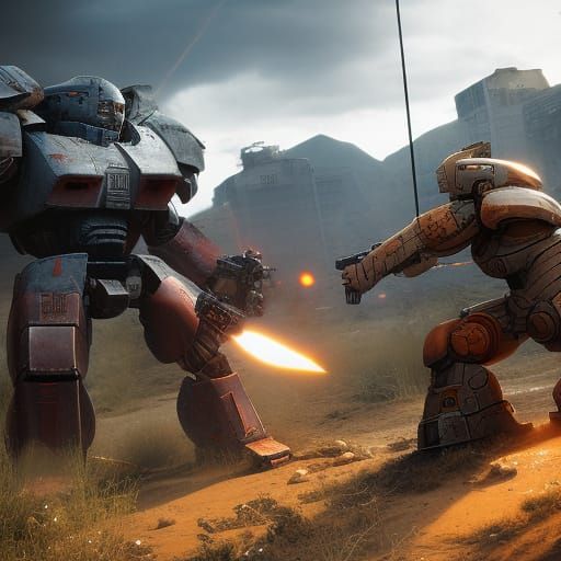 Epic Mecha Battle in Cyberpunk City Alleyway