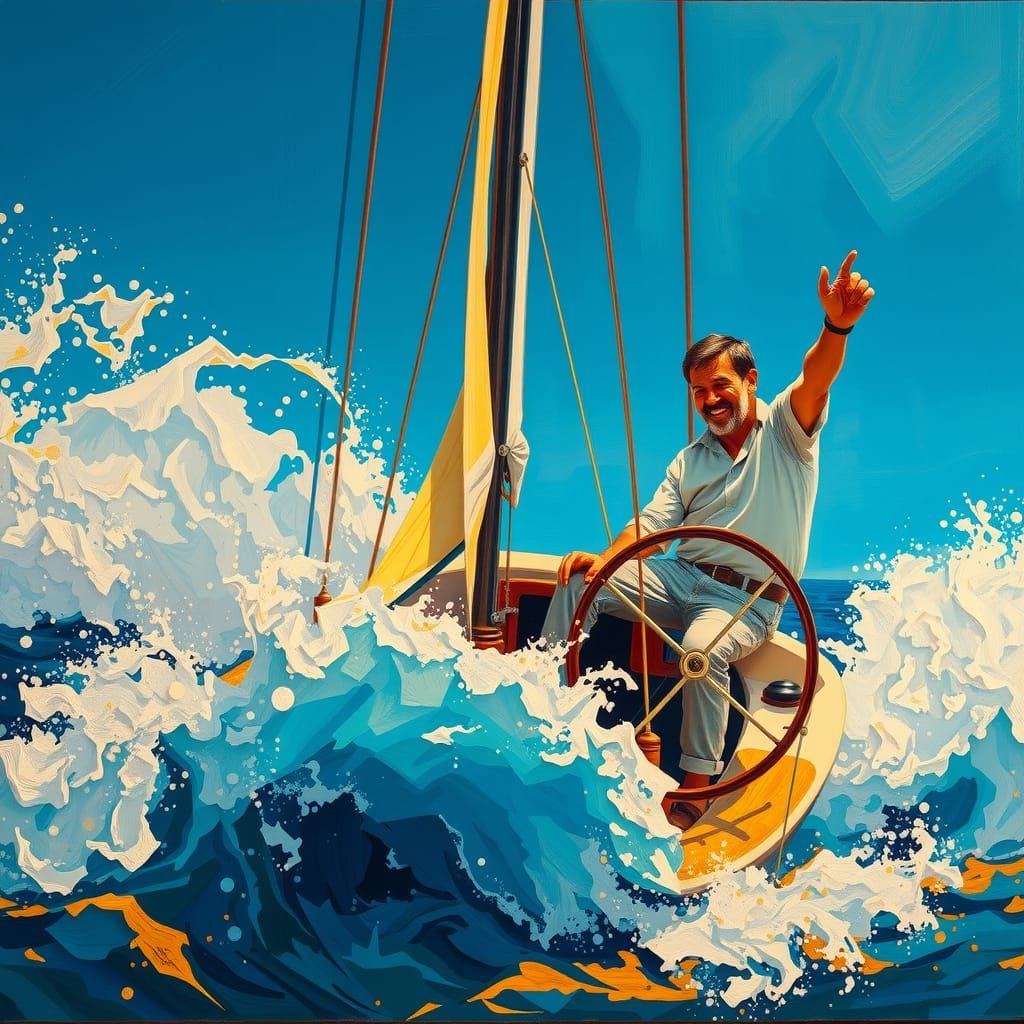 Joyful Sailor in Cubist Oil Painting on Canvas