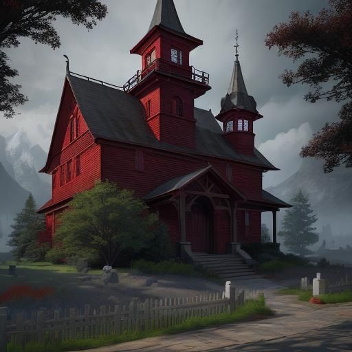 Chapel with Red Doors: Detailed Matte Painting