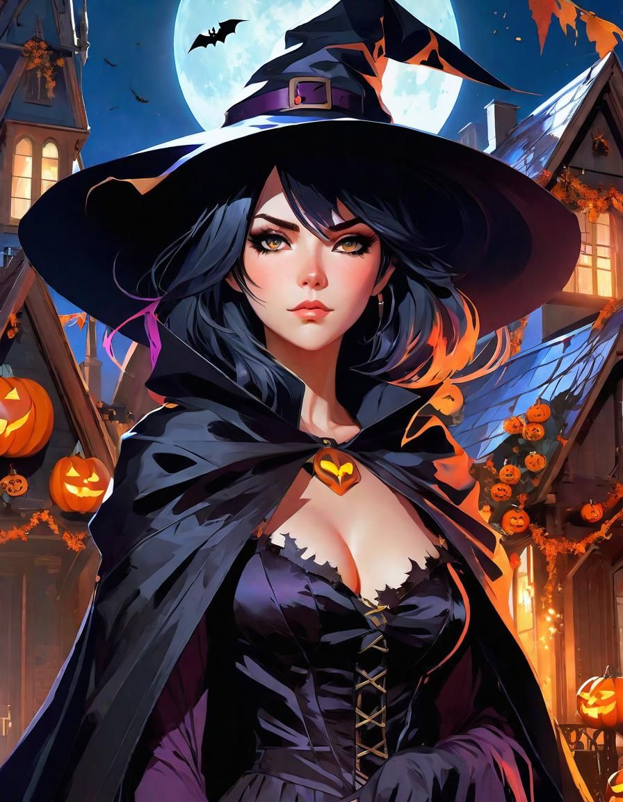 Gothic Witch Portrait in Anime Style