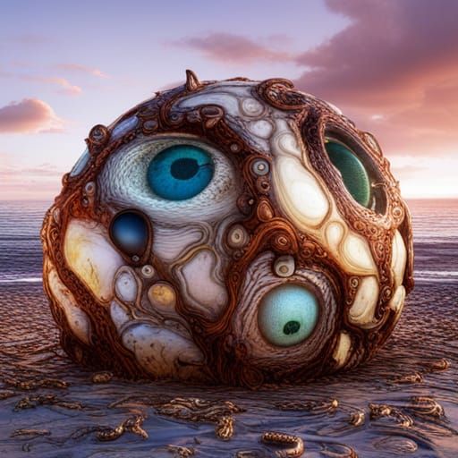 Decaying Eyeballs Washed Up on Sunny Beach
