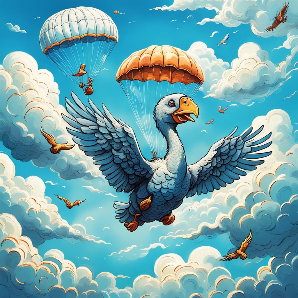Dodo Skydiving: Whimsical Concept Art