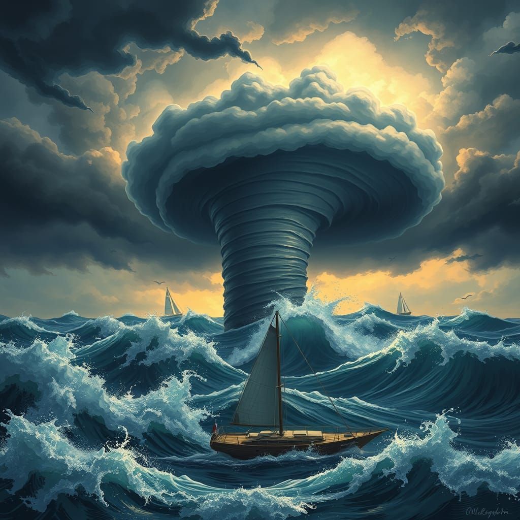 Hyperrealistic Stormy Seascape with Tornado