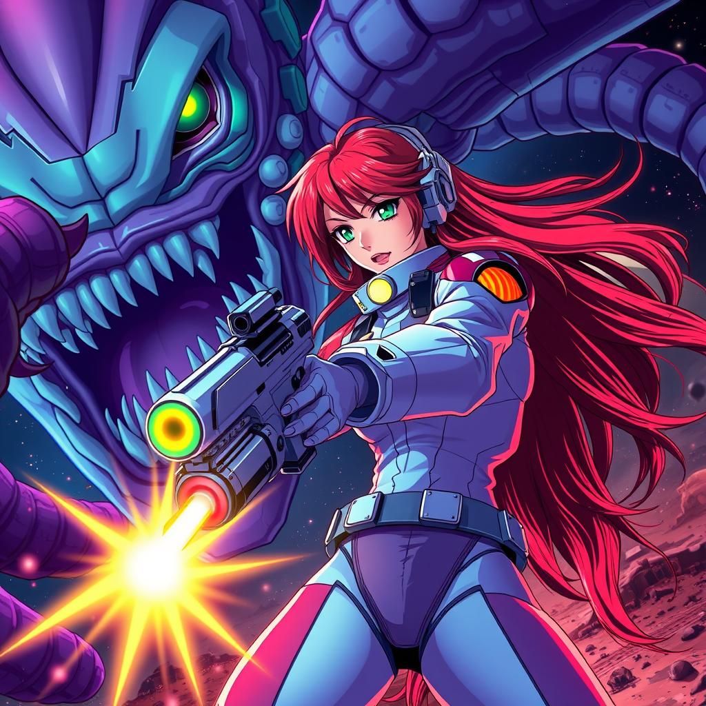 Anime Heroine vs Tentacle Monster in Retro Sci-Fi
