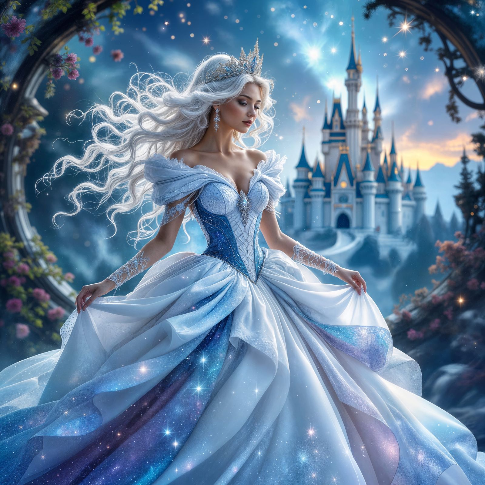 Cosmic Princess in Starry Night Forest