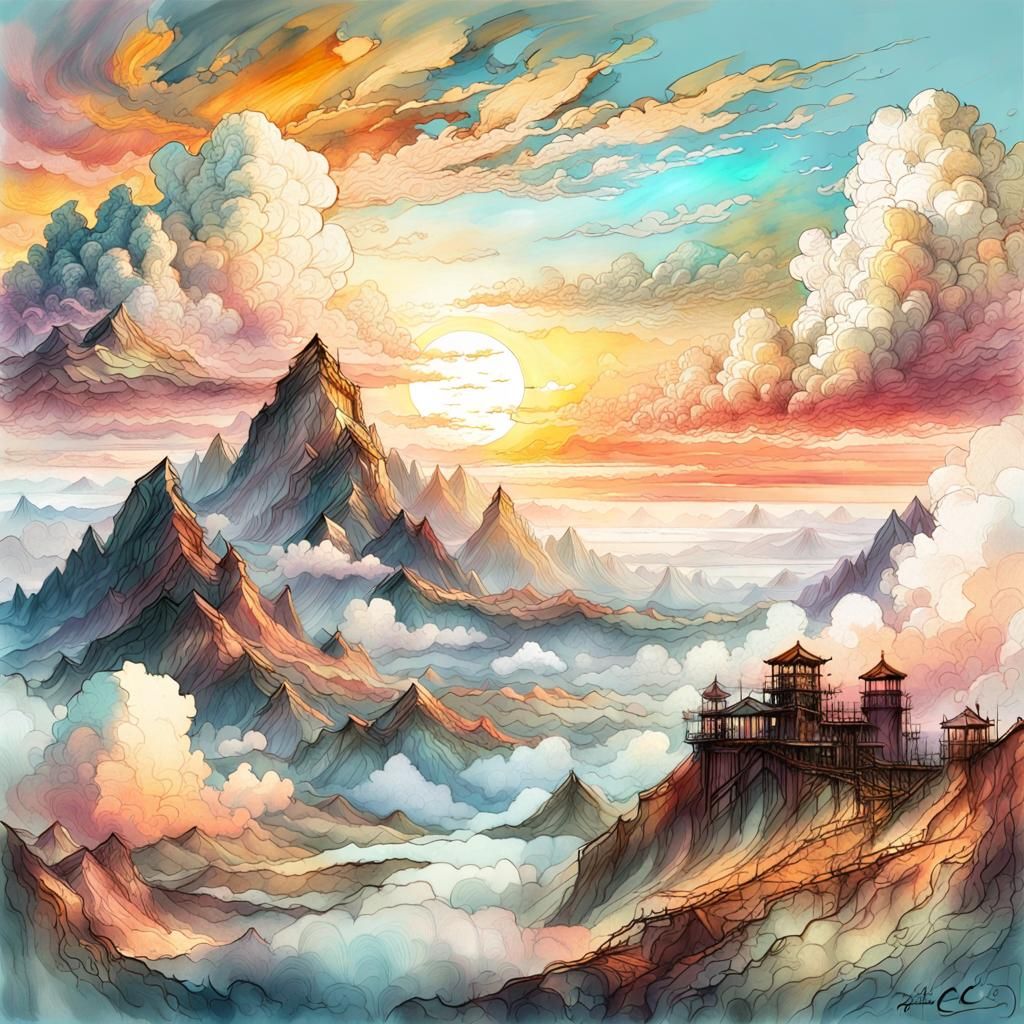 Magnificent Clouds in Digital Pastel Illustration