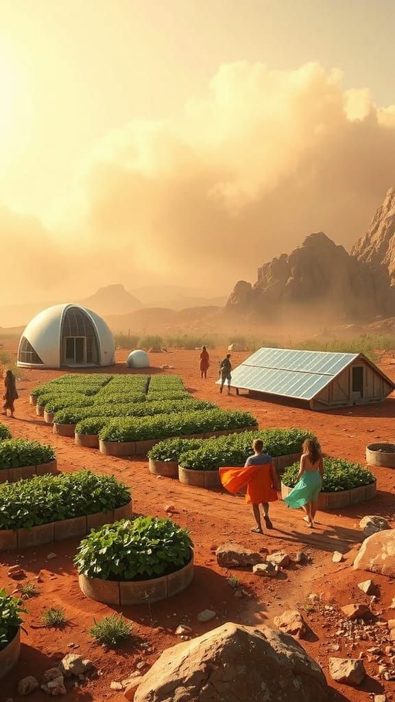 Eco-Friendly Mars Colony in Vibrant Solarpunk Style