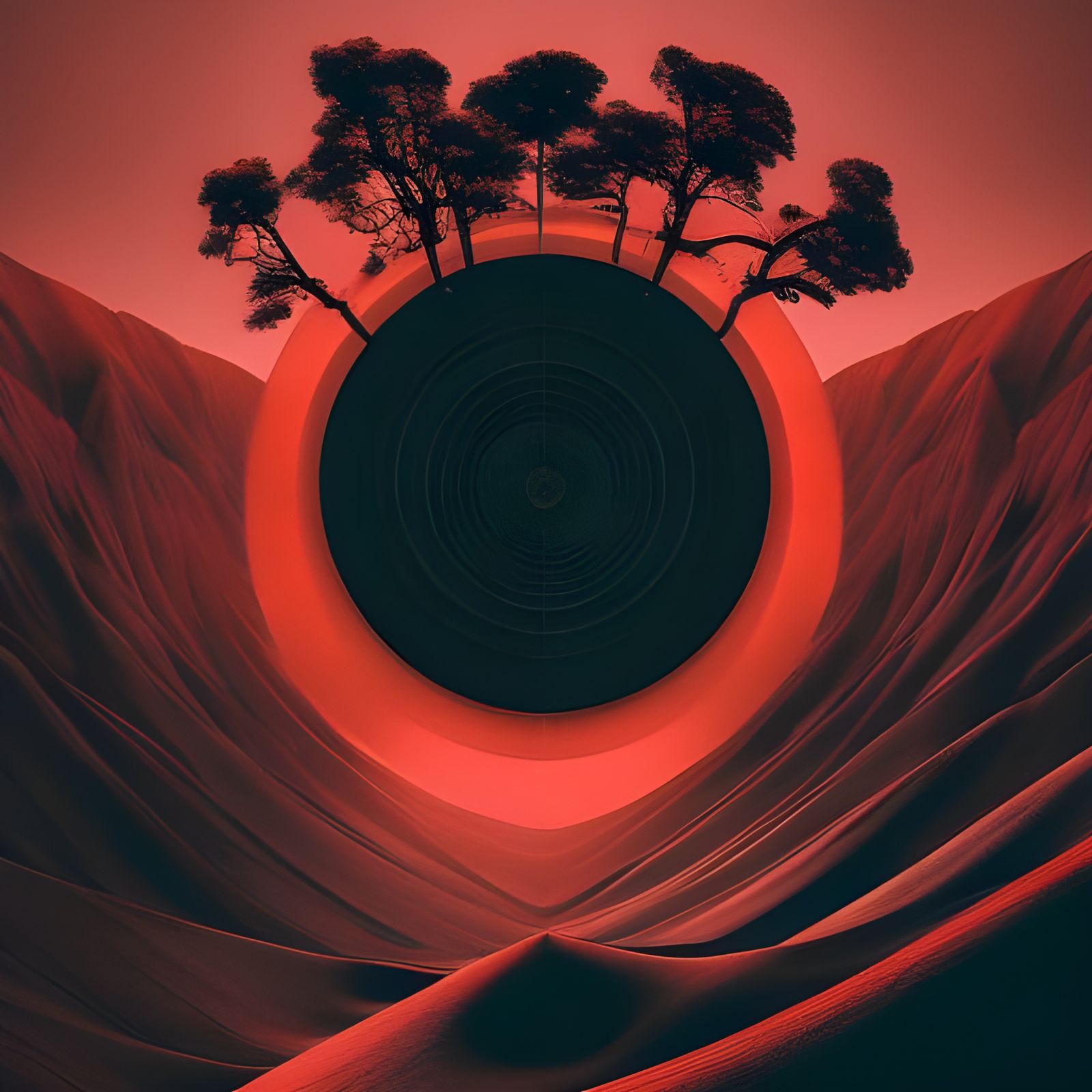 Dystopian Wasteland Oasis in Geometric Bauhaus Style