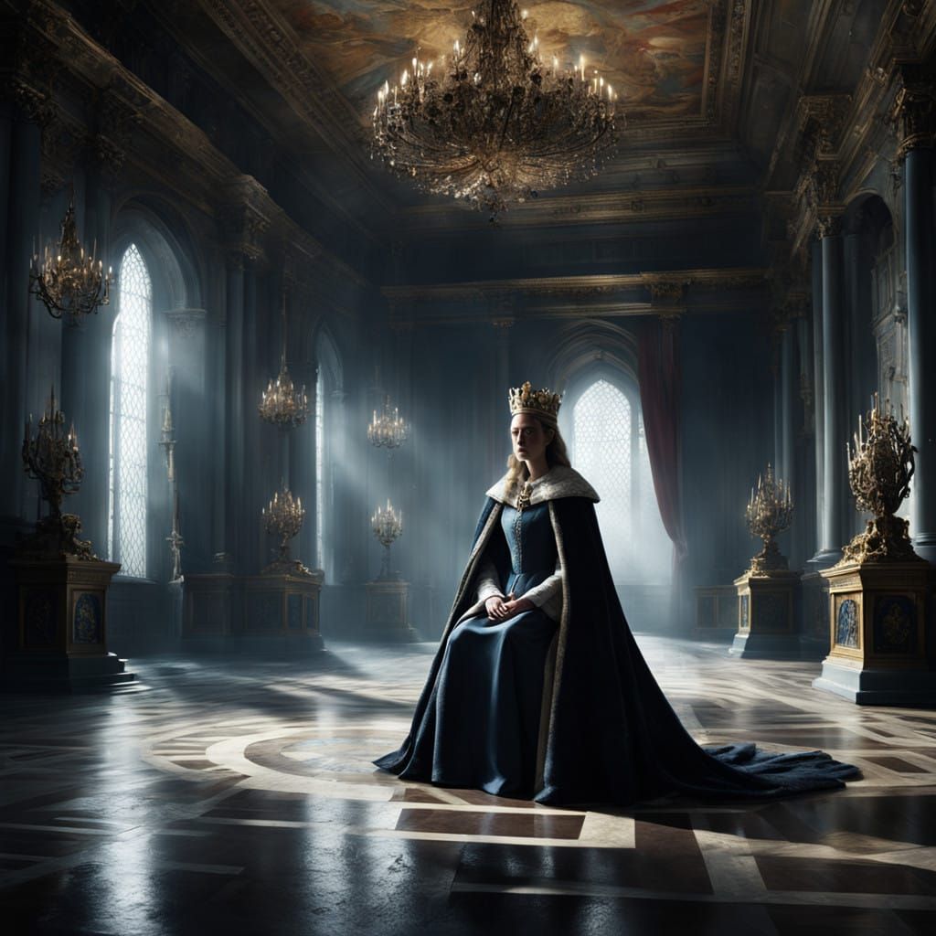 A Queen's Fallen Majesty in a Darkened Throne Room
