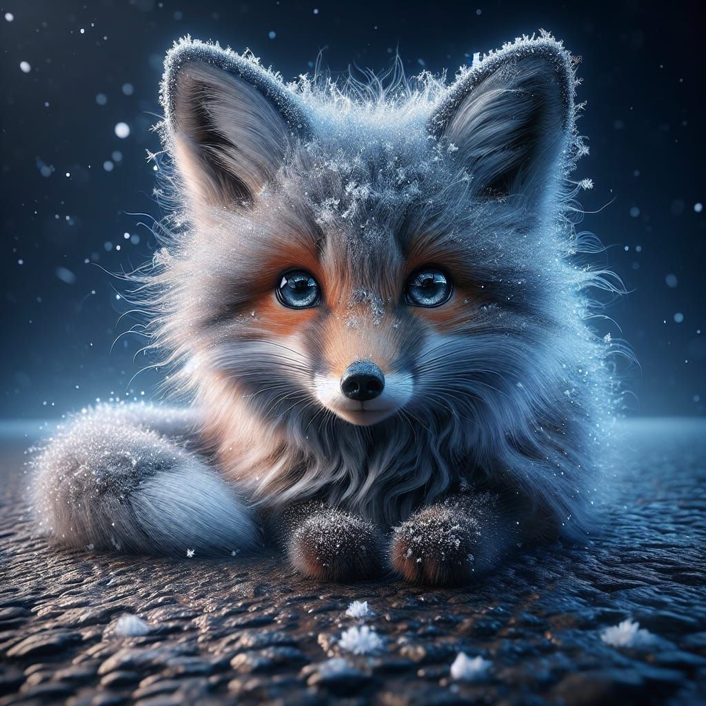 Endearing Fox in Winter Scene: Digital Matte Painting
