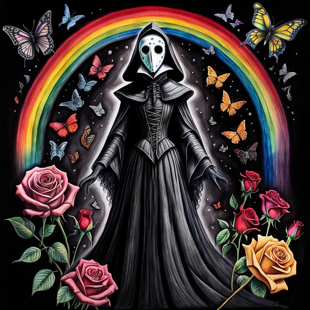 Surreal Plague Doctor Figure in Crayon Style