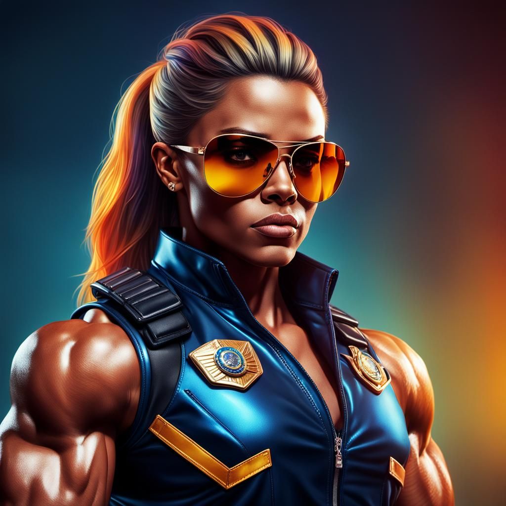 Muscular Policewoman in Police Uniform: Digital Art