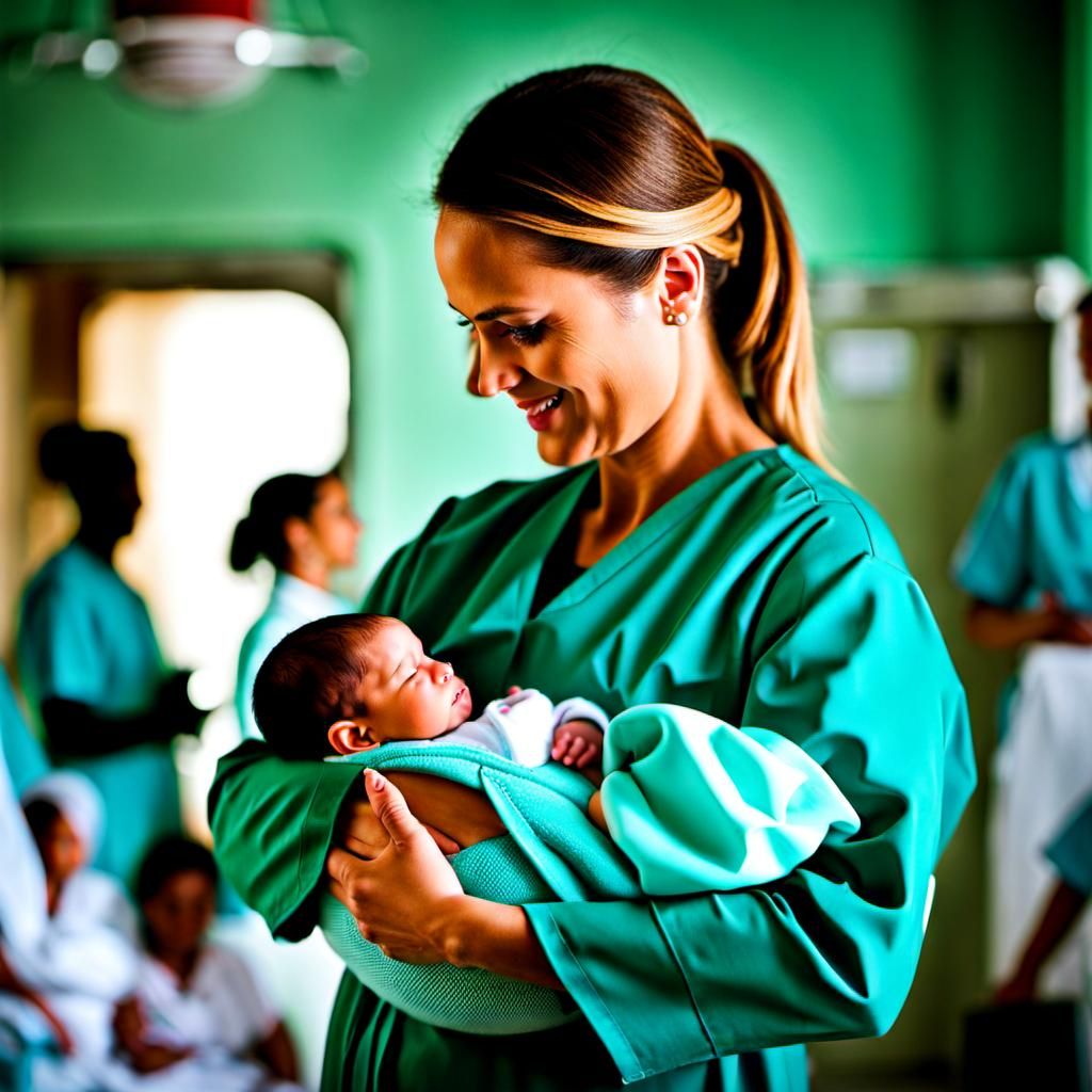 Midwife Holding Newborn in Hospital Setting