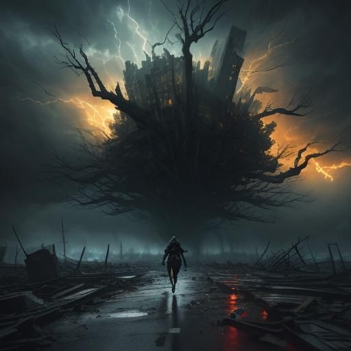 Girl Running from Apocalyptic Storm in Cinematic Style