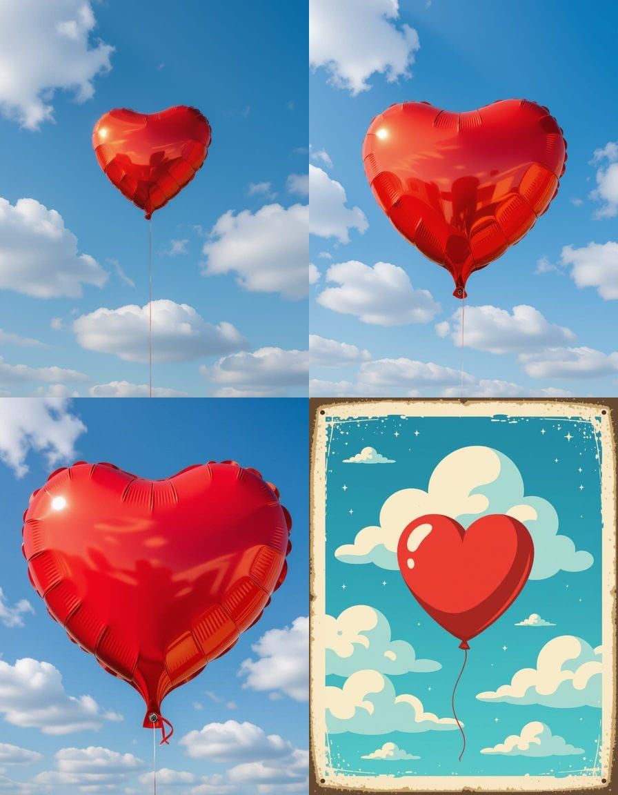 Heart-Shaped Balloon Ascending Through White Clouds