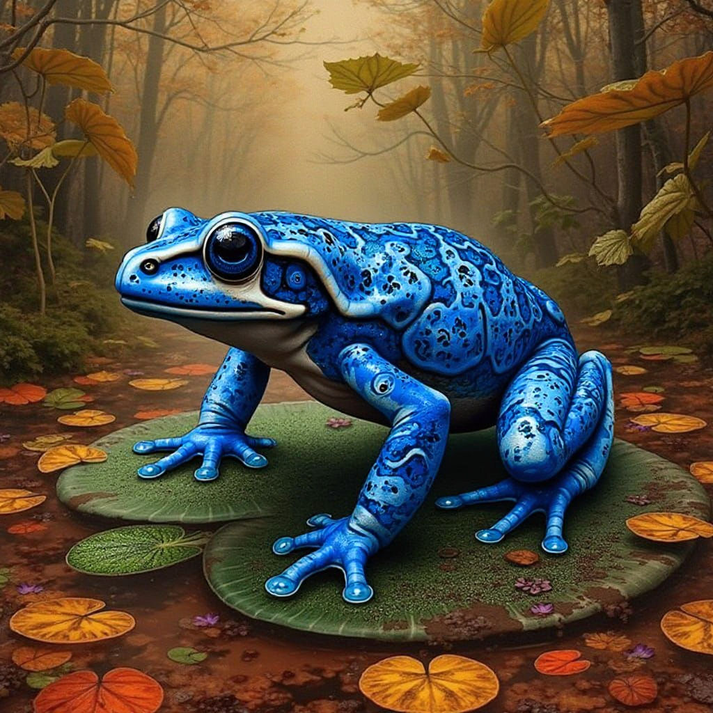 Leaf-Patterned Frog with Black, Blue, and Orange Markings
