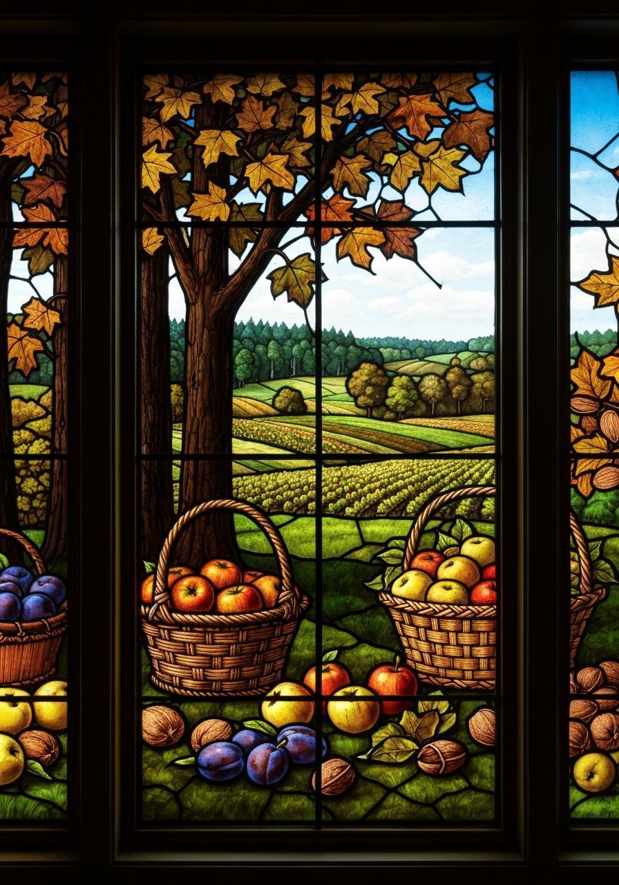 Autumn Harvest Stained Glass Window