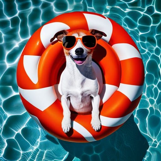 Jack Russell Dog in Sunglasses on Pool Float
