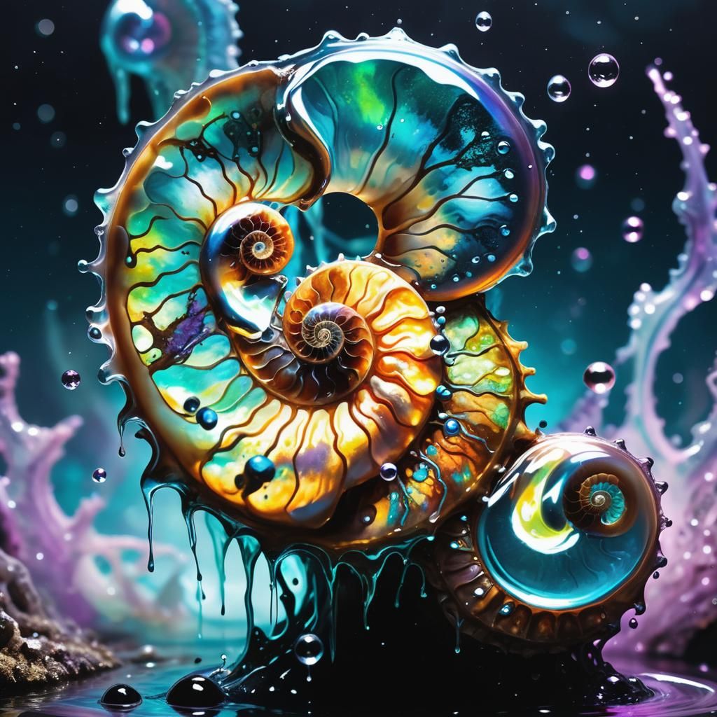 Iridescent Water Elementals in Neon Ink Splatter Art