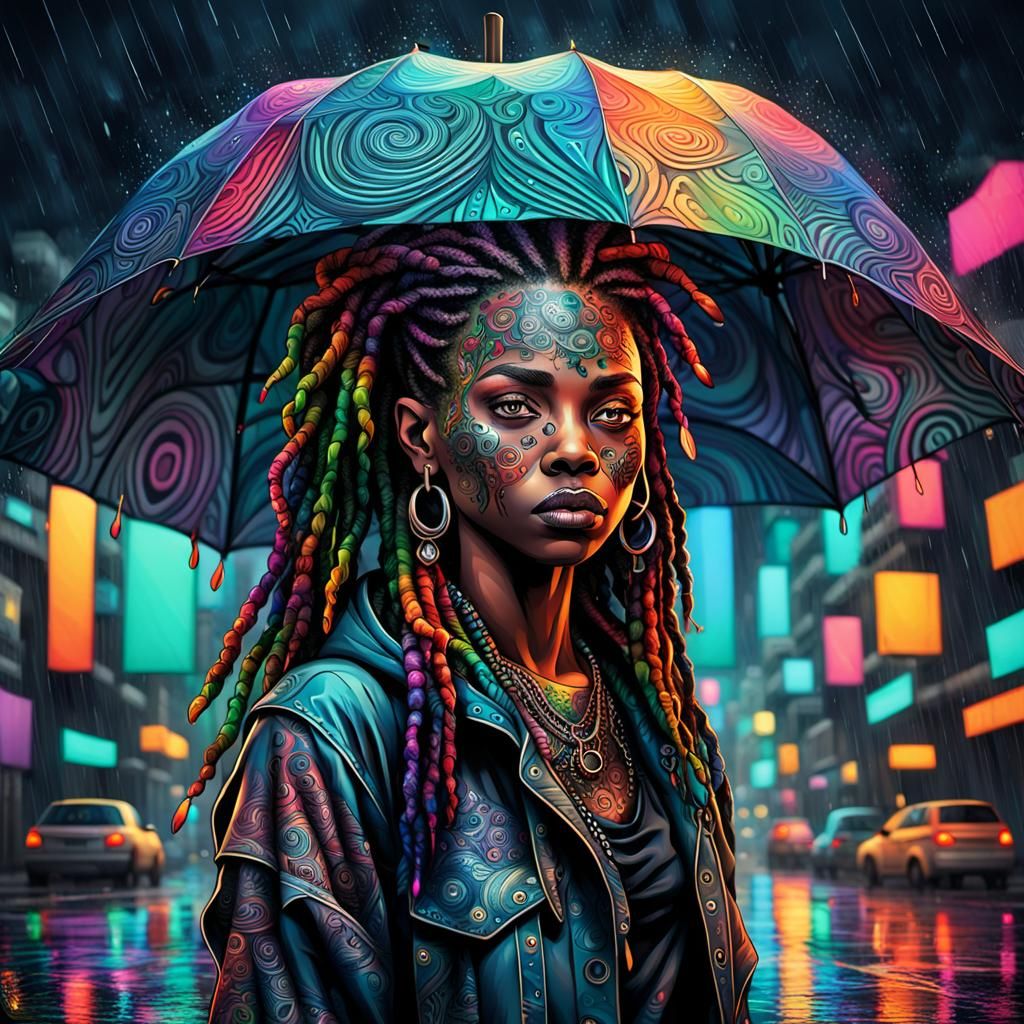 Moody City Street Scene with Intricate Tattoos and Shimmerin...