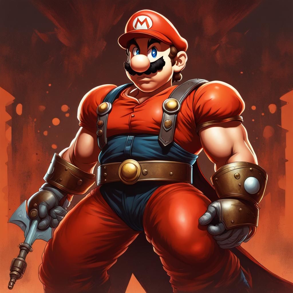 Armored Super Mario Portrait in Comic Book Style