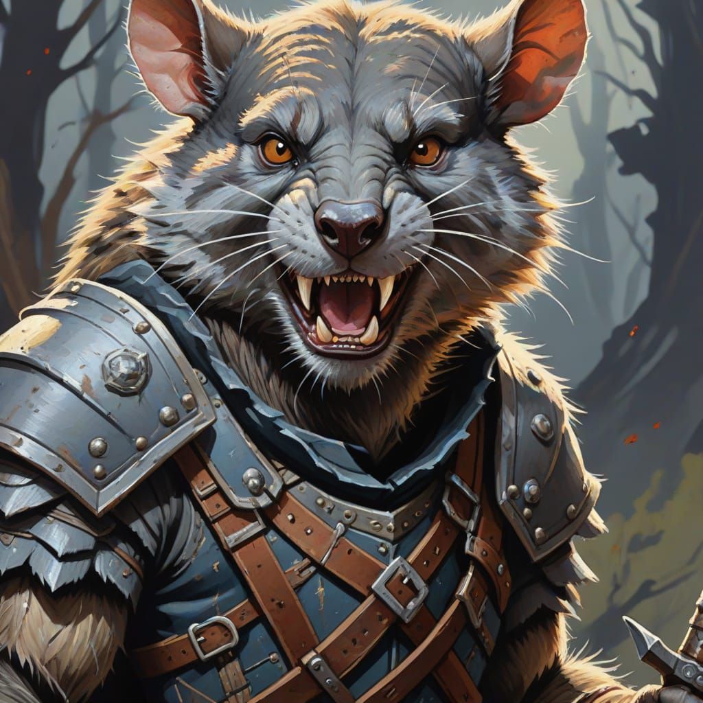 Detailed Gouache Painting of a Wererat Warrior