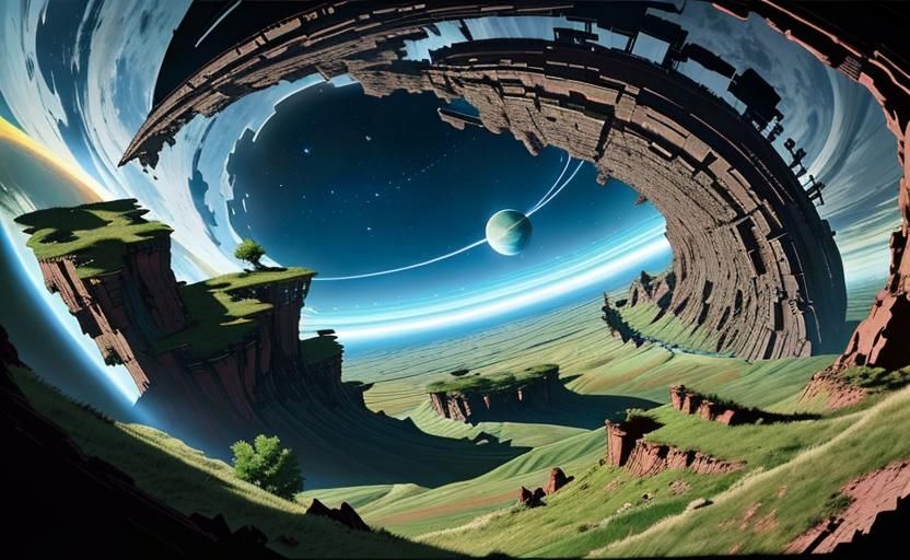 Surreal Topsy Turvy Landscape Warped by Black Hole