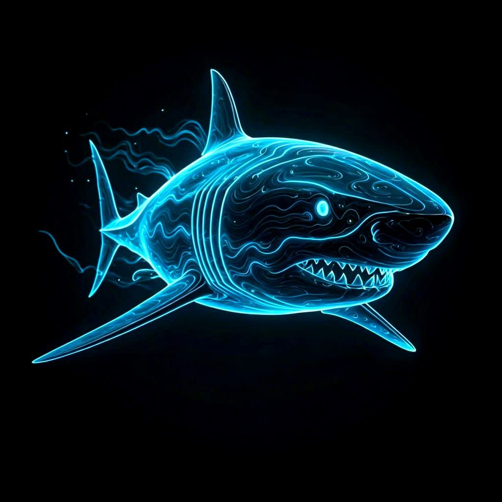 Glowing Shark of Dark Blue Light in Cinematic Style