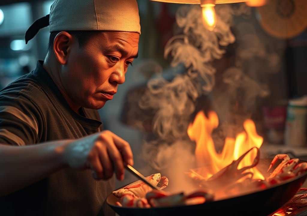 Bangkok Street Cook: Flaming Wok, Sharp Focus