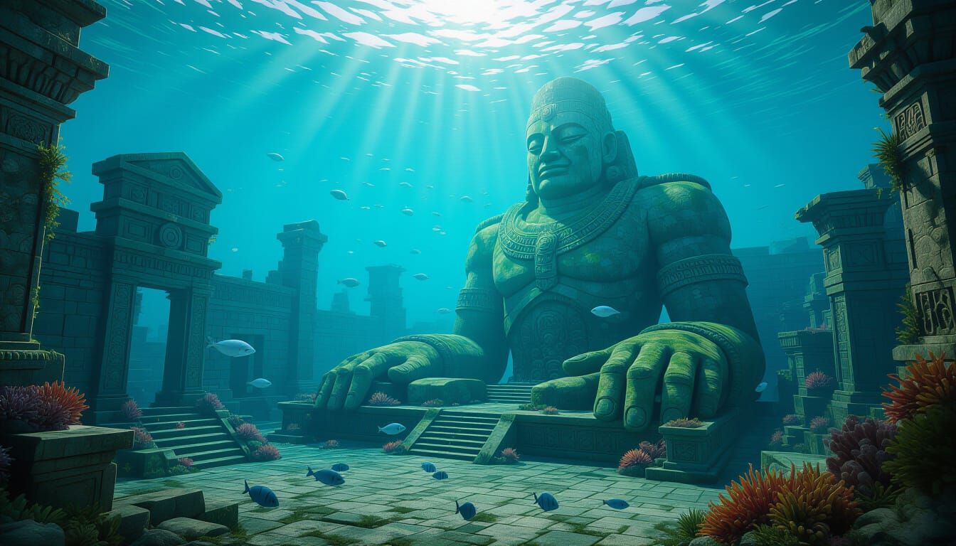 Underwater City with Automaton Guardian in Hyperrealistic St...