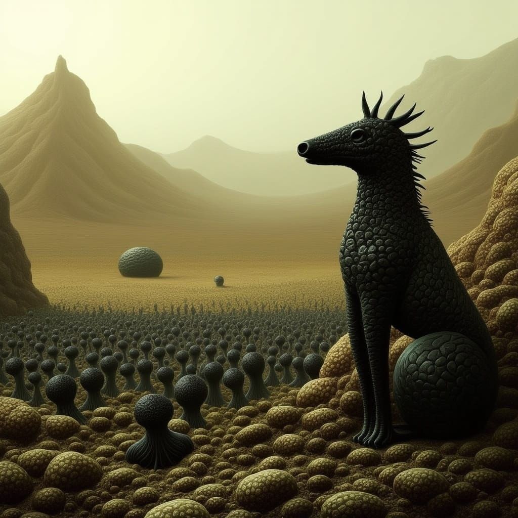 Hyena Army in Valley, Dark Art Style