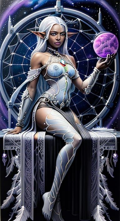 Surreal Drow Elf Cyborg Goddess in Ethereal Watercolor