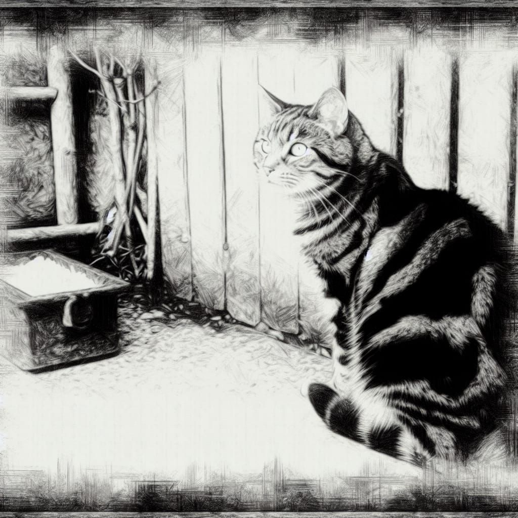Tabby Cat in Vintage Chalk Drawing Style
