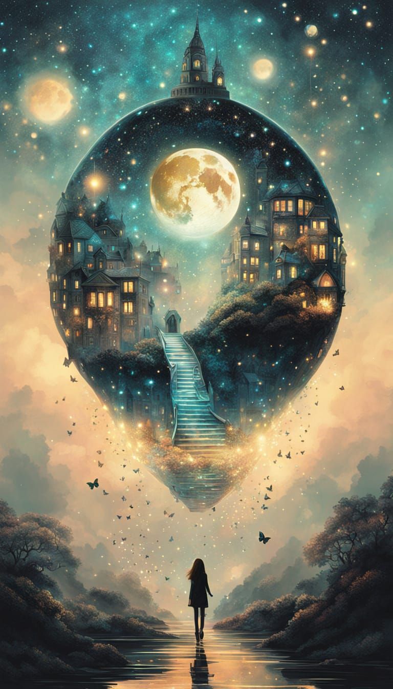 Surreal Observatory Dome with Floating River, Dreamcore Fant...