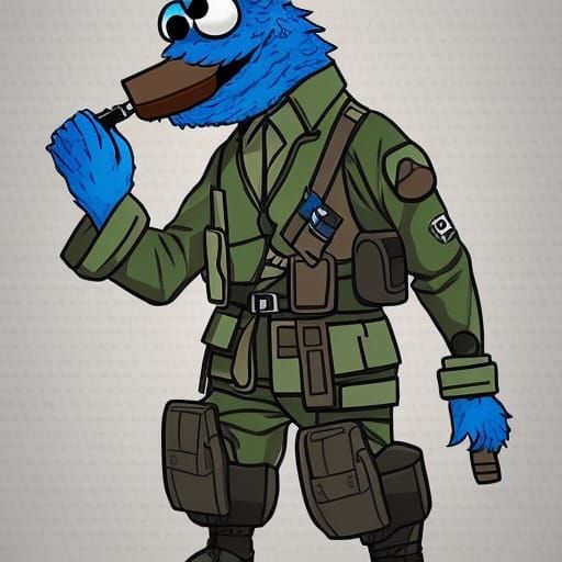 Cookie Monster as Big Boss in Anime Style