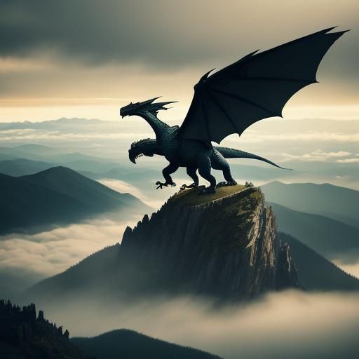 Majestic Dragon on Misty Peak: Cinematic Still