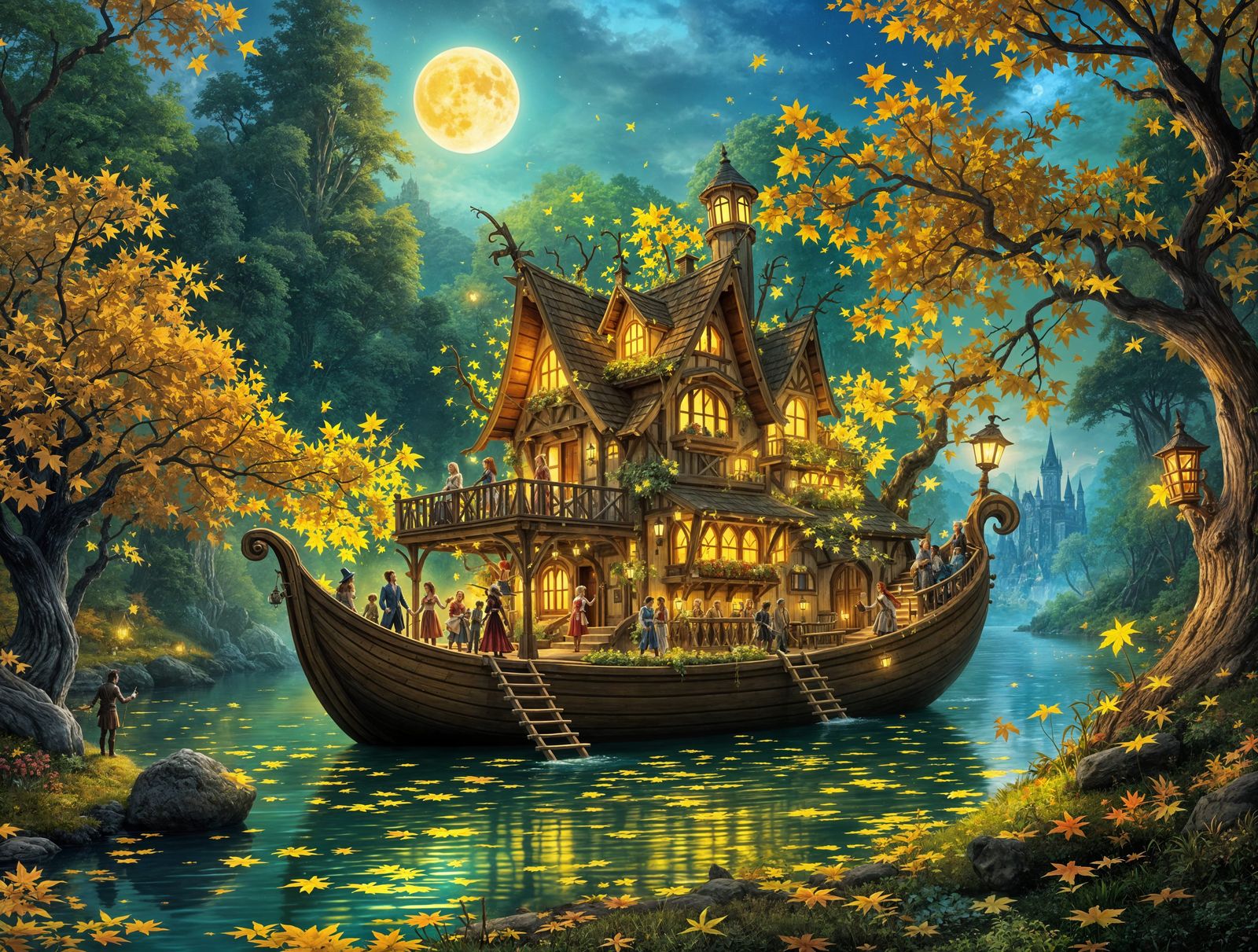 Whimsical Autumn Fairytale Scene in Vibrant Colors