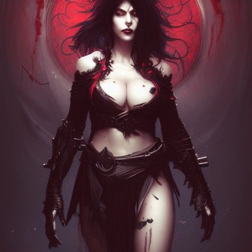 Vampire Warrior with Red Highlights, Digital Art