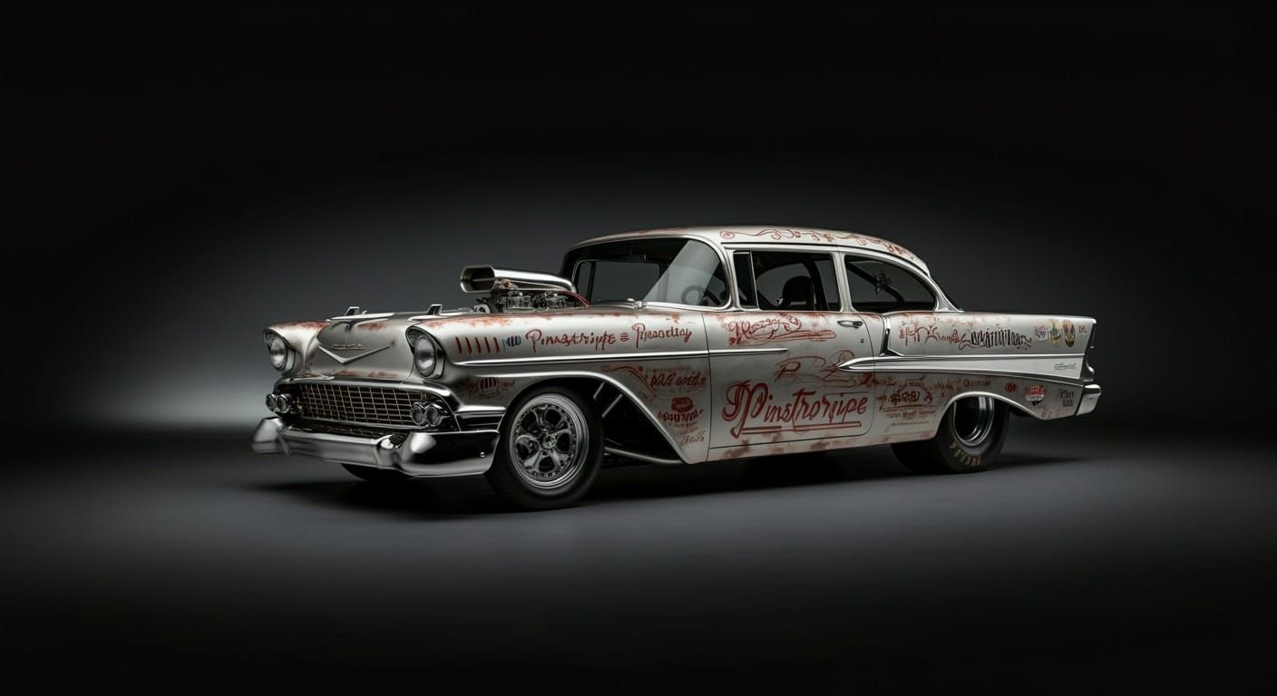Retro-Futuristic Dragster 'Pinstripe Polly' in Cyberpunk Sty...