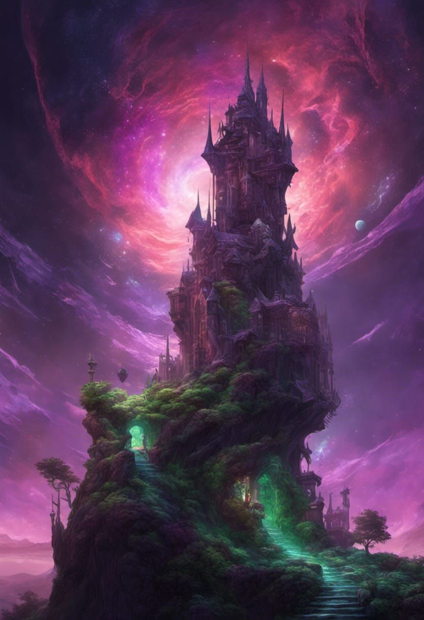 Colorful Surreal Space Scene in Dark Fantasy Style