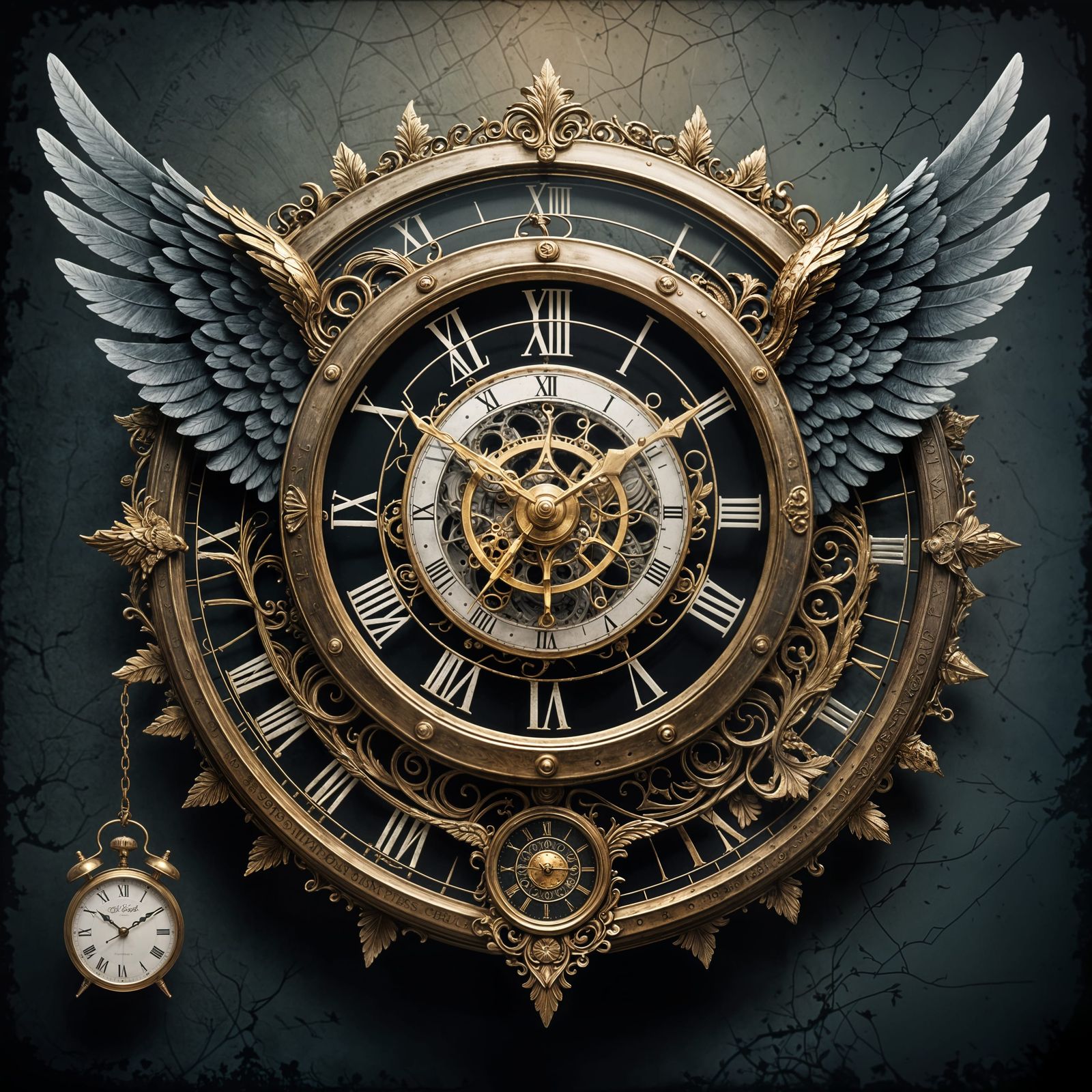 Hyperrealistic Time Flies Illustration with Clock and Wings