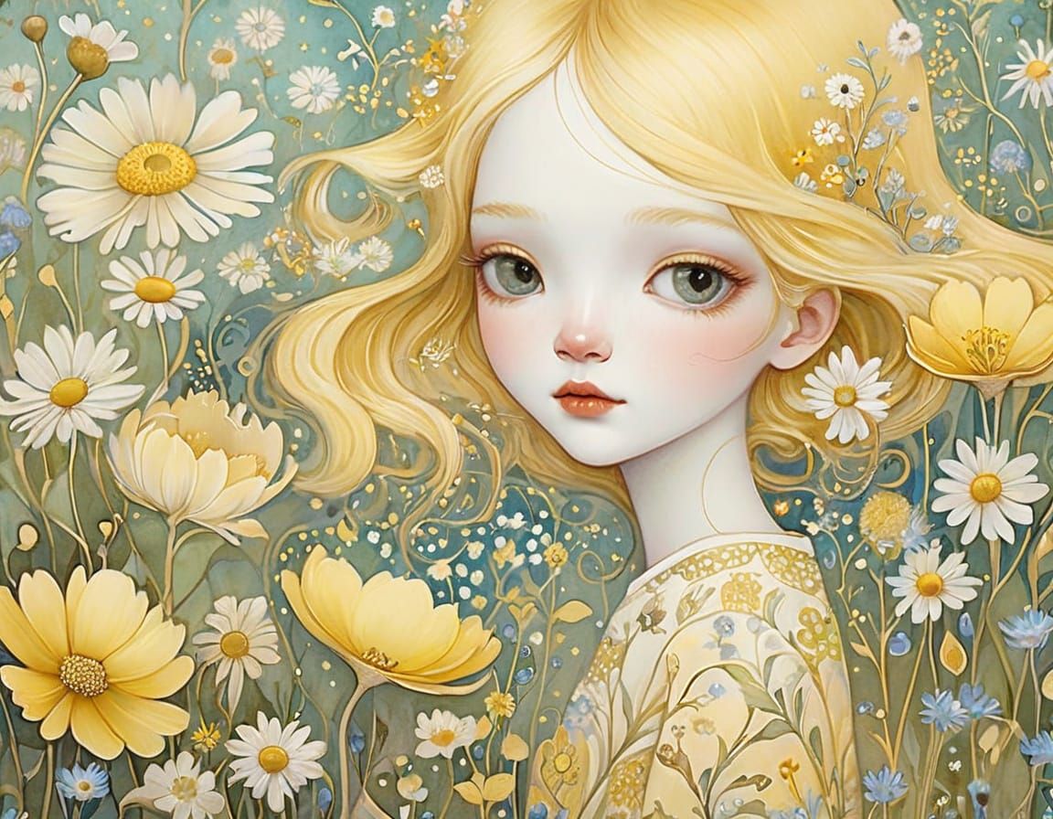 Delicate Pale Yellow Wildflowers in Vibrant Art Style